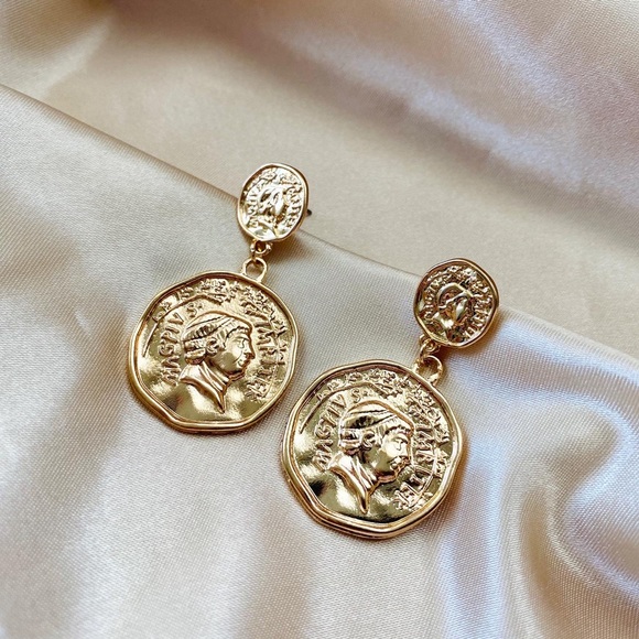 Golden Portraits Coins Statement Earrings - Picture 5 of 9
